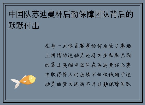 中国队苏迪曼杯后勤保障团队背后的默默付出